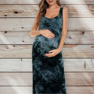 Smallshow Women’s XL Maternity Dress Tie Dye Split Long Tank Ruched EUC